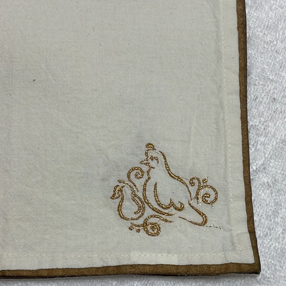 CHRISTMAS VINTAGE PIER 1 Cream Cocktail Napkins S/6 Partridge Gold Embroidered